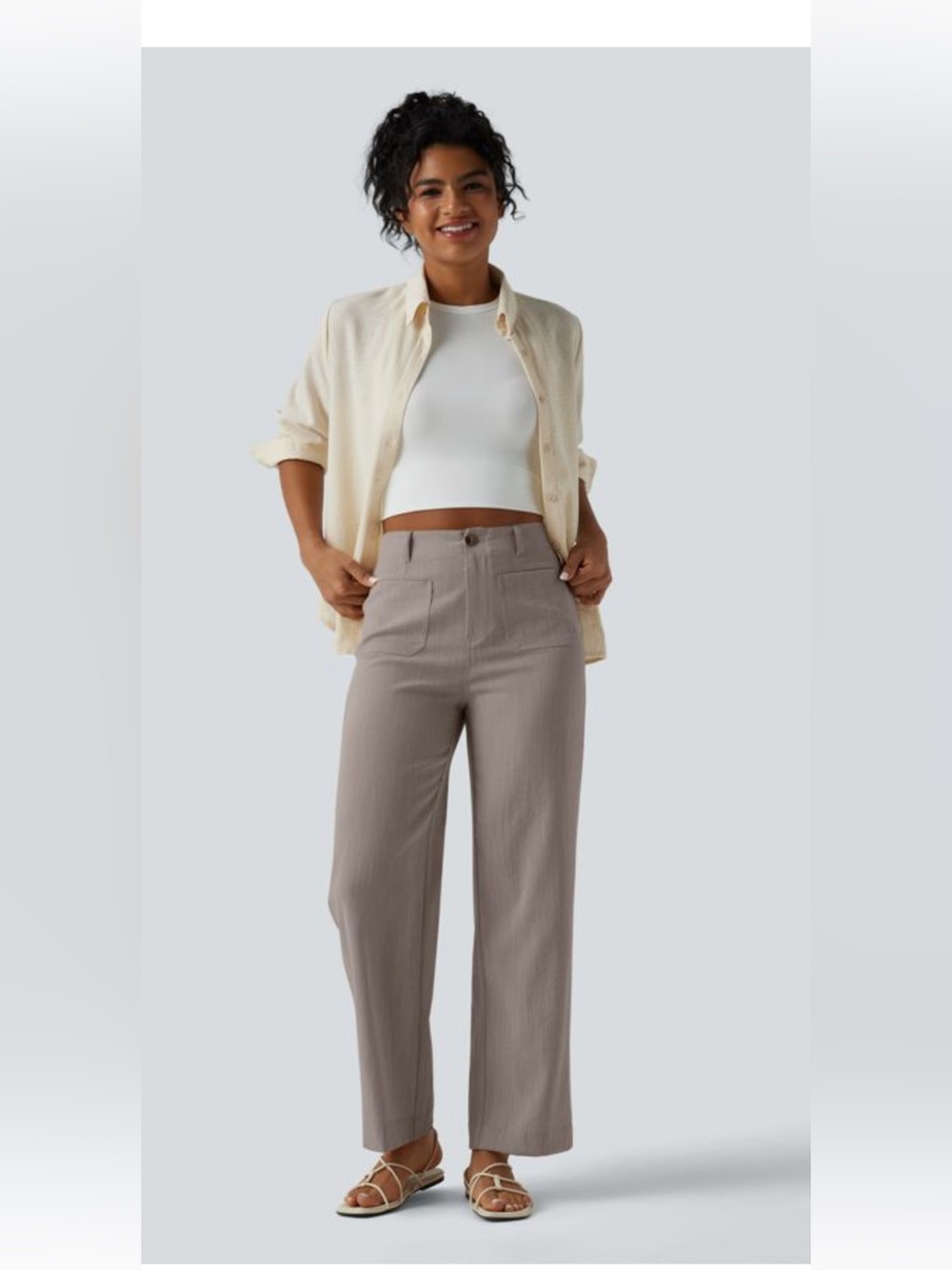 Halara High Waisted Straight Leg Casual Linen-Feel Pants with Pockets Pants